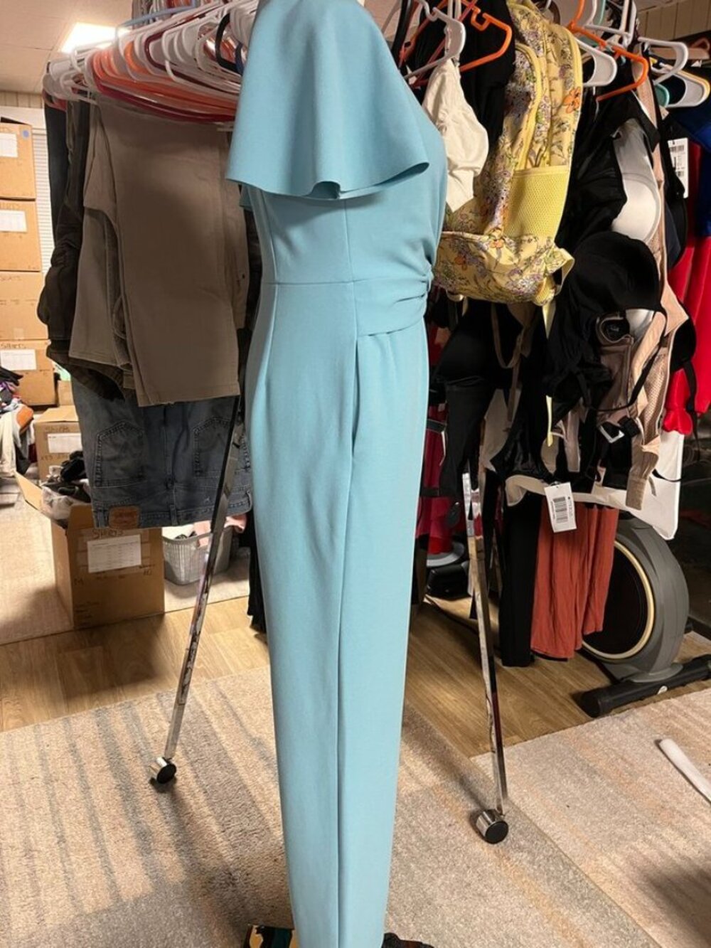 Maggy London G6023M Scuba Crepe Wide Leg Jumpsuit Milky Blue Twist Waist Size 0 - Picture 6 of 10